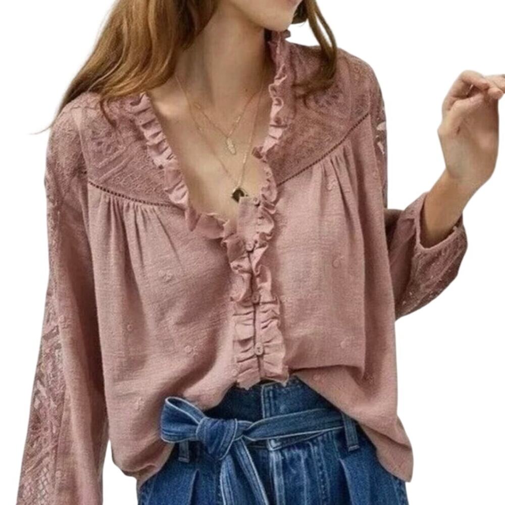 FOREVER THAT GIRL for ANTHROPOLOGIE Stephanie Lace Blouse Size 4 / P2P 20” New